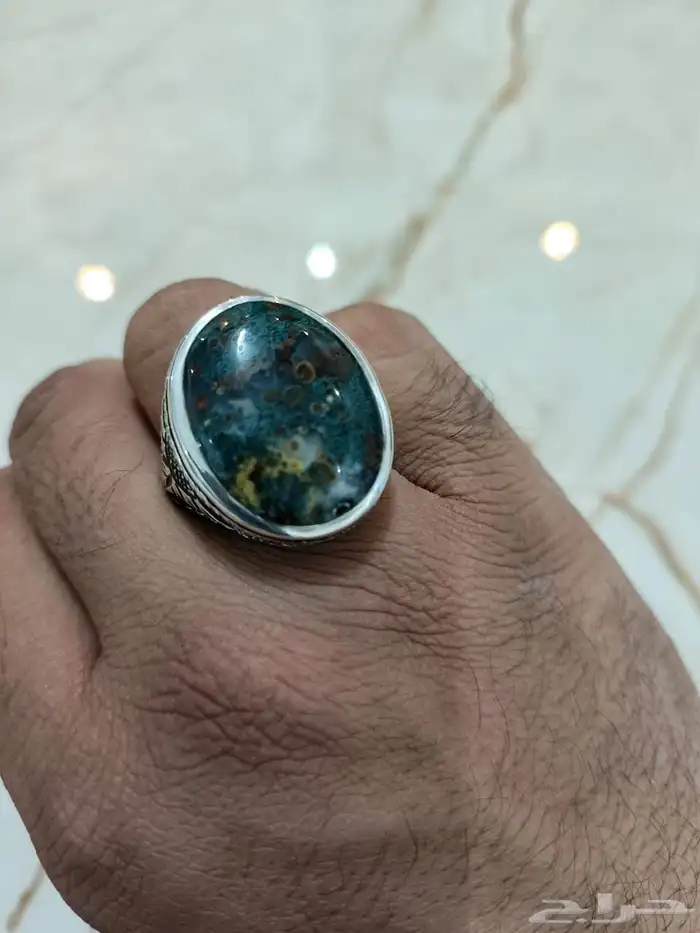 خاتم فضة عقيق يماني طحلبي صياغة عارف 0