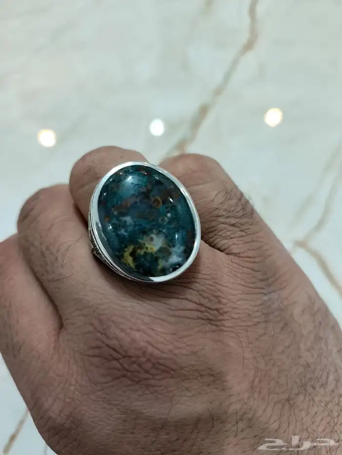 خاتم فضة عقيق يماني طحلبي صياغة عارف 4