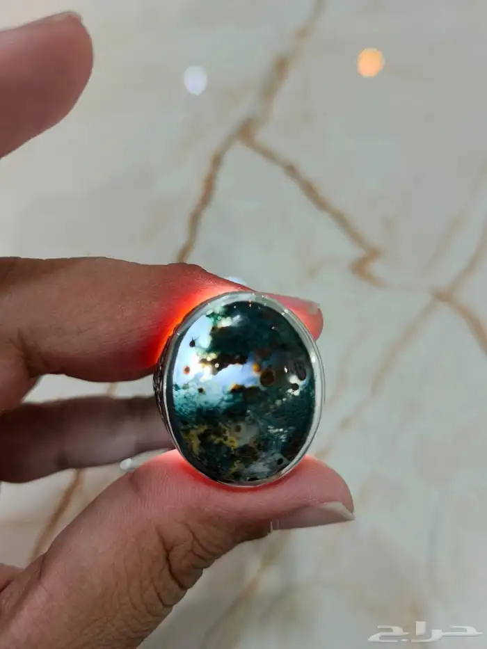 خاتم فضة عقيق يماني طحلبي صياغة عارف 7