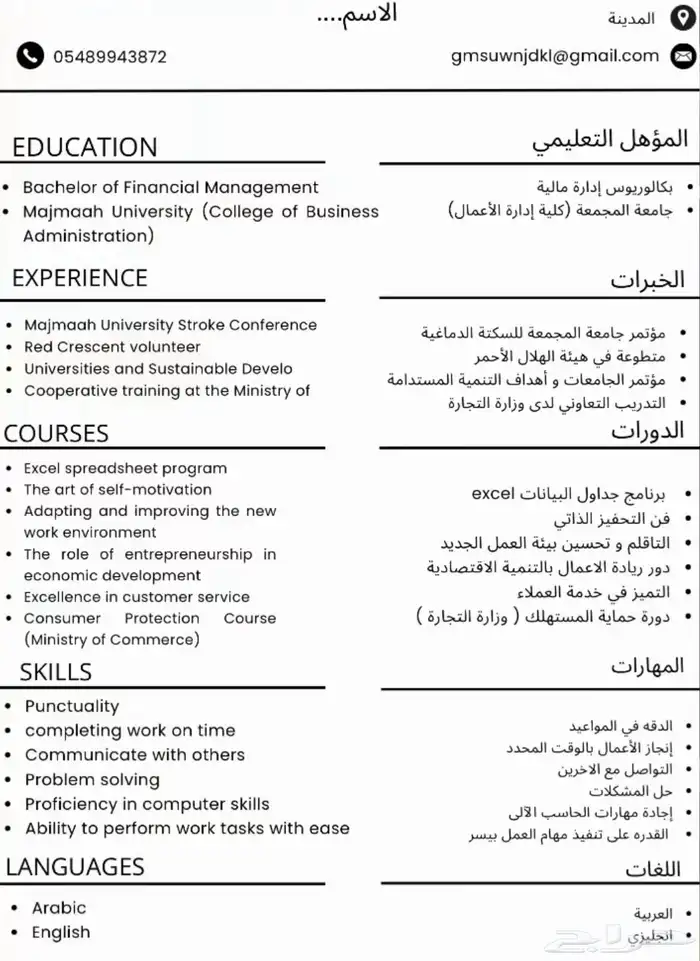 سيرة ذاتية احترافية - بنظام ال ATS 0