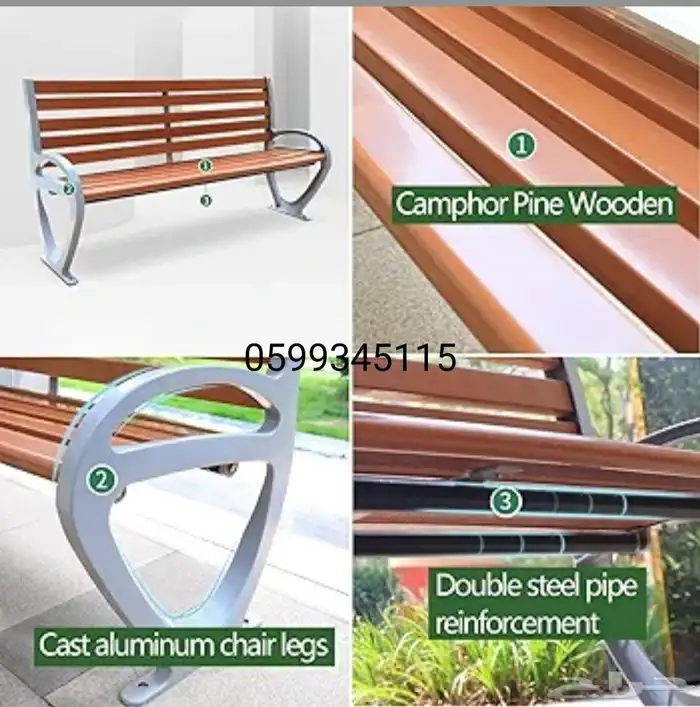 كرسي حديقة خشبي بهيكل من الحديد لعمر فني أطول 17