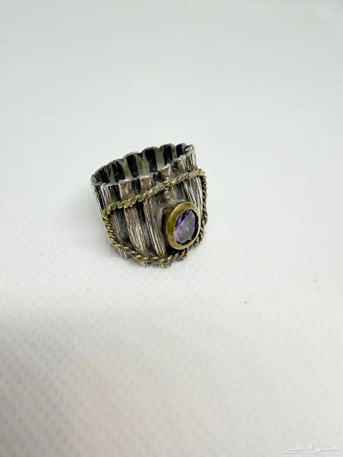 خواتم فضية بشكل جذع شجرة متوجة بفصوص ملونة 2