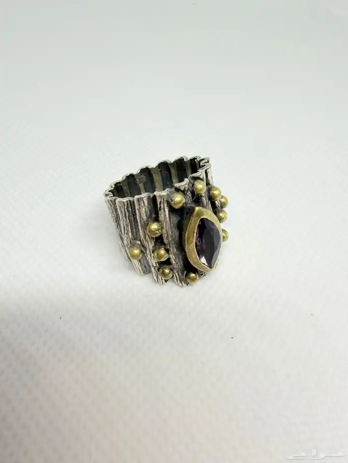 خواتم فضية بشكل جذع شجرة متوجة بفصوص ملونة 1