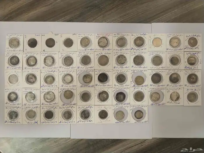 طقم دراهم فضة الخلافة الاموية كامل من سنة 79ه الي 131ه 0