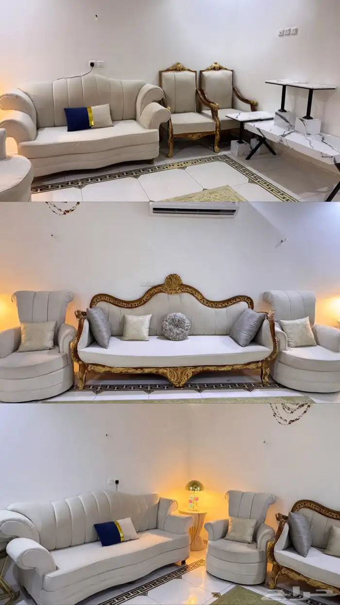 كنب جديد ( خشب مصري عملي ) 9 قطع مع طاولة رخام 0