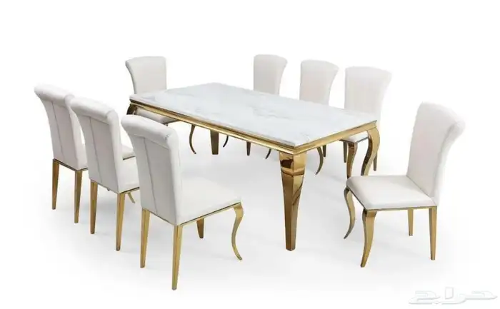 طاولة طعام 8 كراسي رخام ارجل ستيل 0