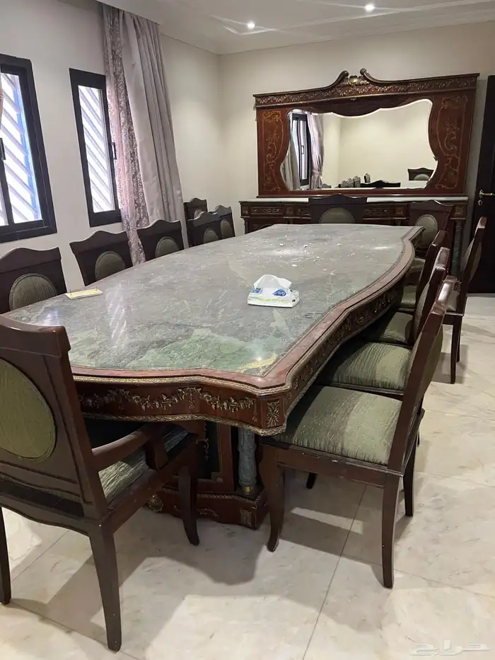 طاولة سفرة خشب مع رخام 2