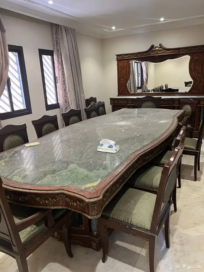 طاولة سفرة خشب مع رخام 1