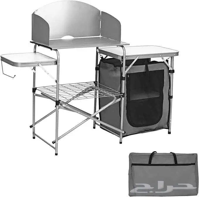 طاولة تخييم خارجية قابلة للطي مع منظم تخزين 0
