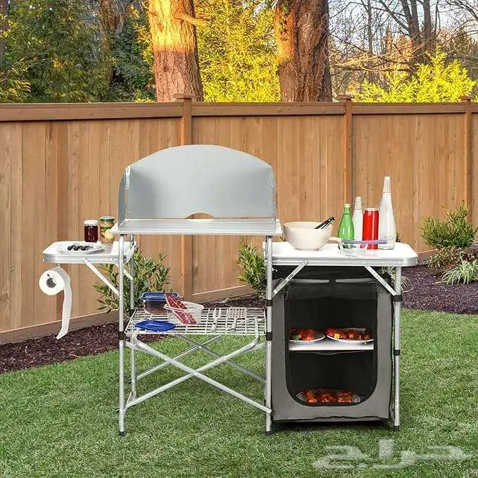 طاولة تخييم خارجية قابلة للطي مع منظم تخزين 1