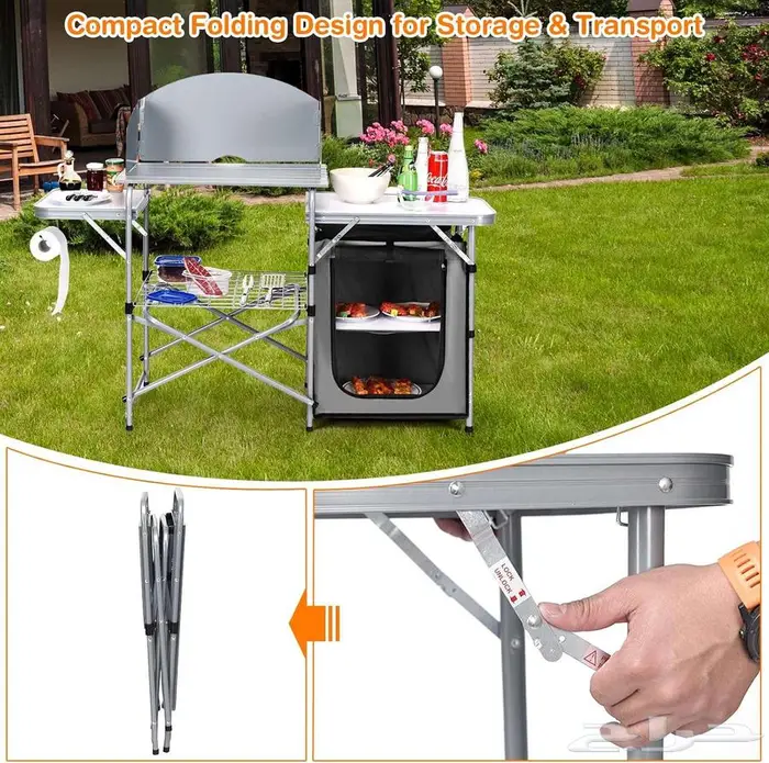 طاولة تخييم خارجية قابلة للطي مع منظم تخزين 2