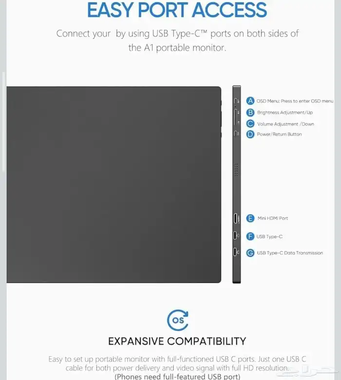 شاشة محمولة من ارزوبا 15.6 بوصة FHD 1080P 3