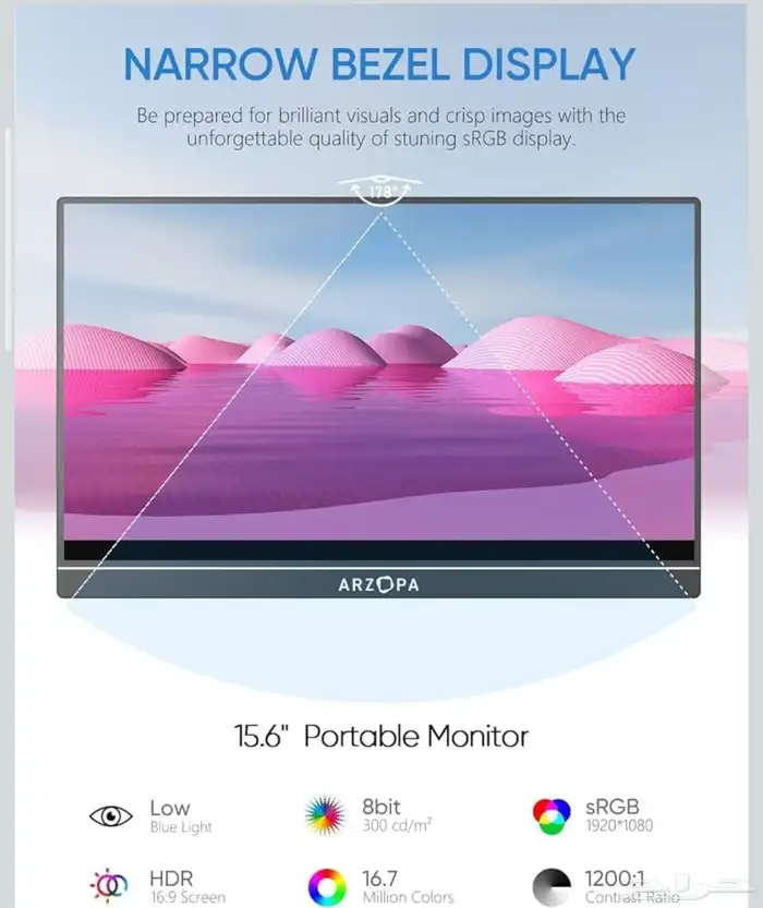 شاشة محمولة من ارزوبا 15.6 بوصة FHD 1080P 2