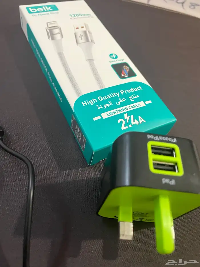 بطاريه قوي و شاحن بمنفذين و سلك جديد 1