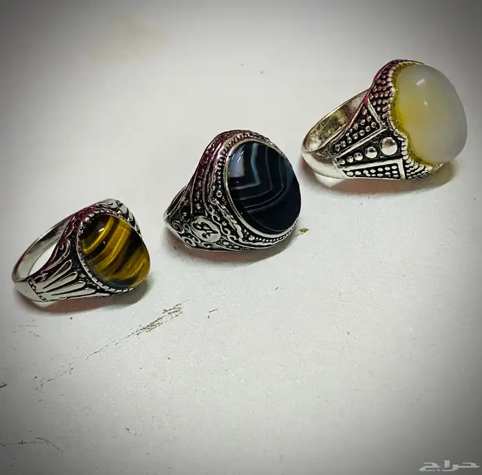 خواتم فضة احجار كريمة نقش يدوي 0