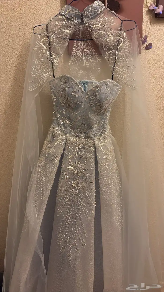 فستان سماوي للبيع ملبوس مرا وحده وبس 5 ساعات 0