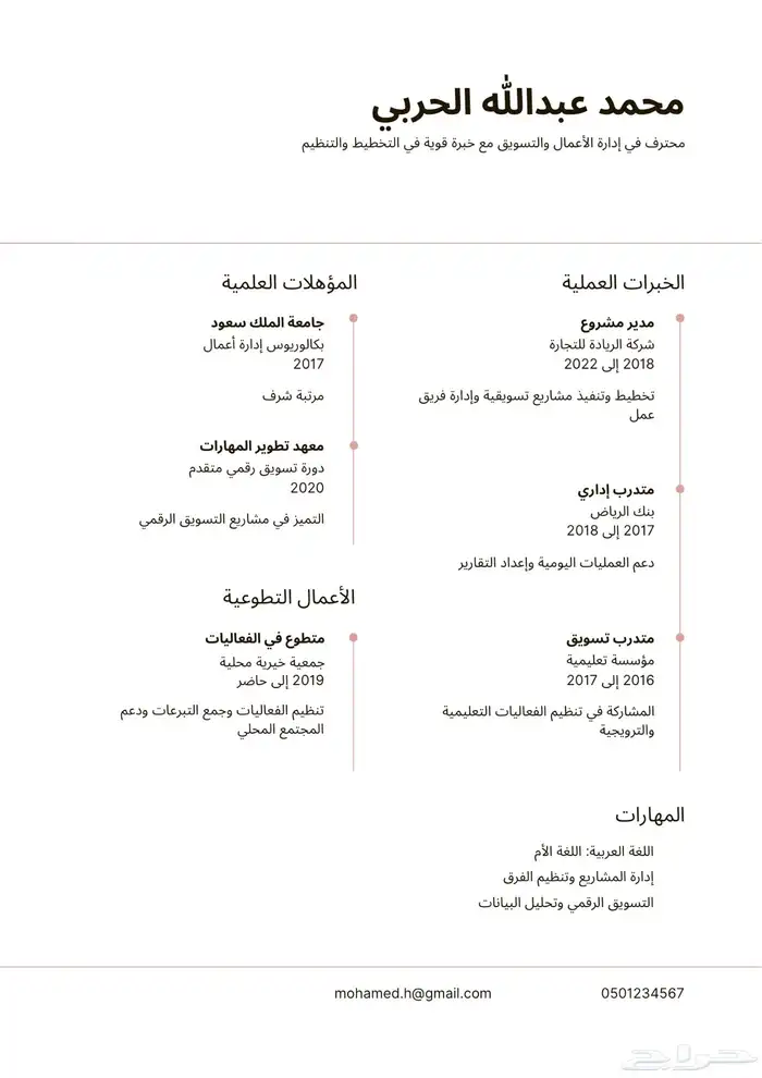 تصميم سيرة ذاتية احترافية باللغة العربية والإنجليزية 0