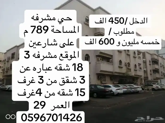 عماره للبيع في جده حي مشرفه على شارعين   18 شقه 0