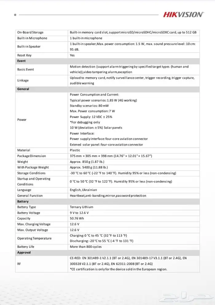 كاميرا طاقه شمسيه شركه هايك فيسون ضمان سنه 5