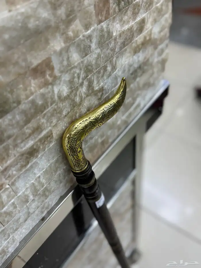 عكاز فنجي أفريقي فاخر   نحت يدوي ومقبض نحاس 1