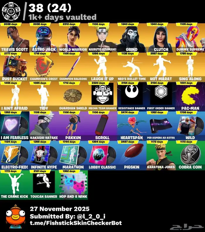 حساب فورت نايت ترافس سكوت السيزون الثالث 600سكن نوادر حفل 1