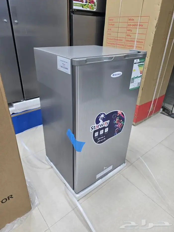 ثلاجة صغيرة 90 لتر بلونين فضي و أبيض جديد ثلاجه 3 قدم 0