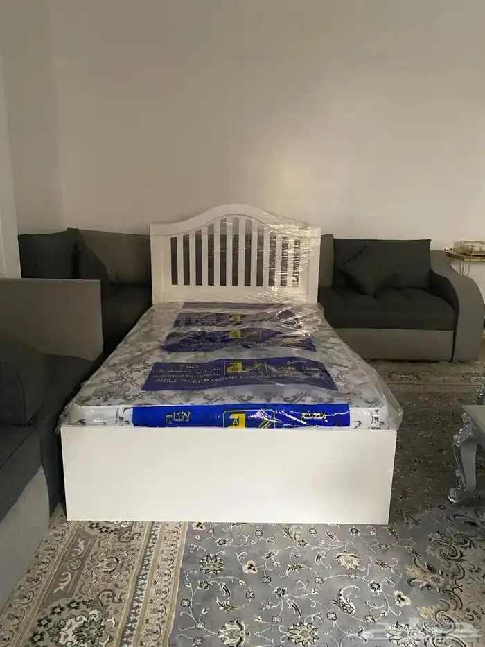 سرير خشب نفر ونص أبيض اكيا سم جديد مقاس 120 190 2