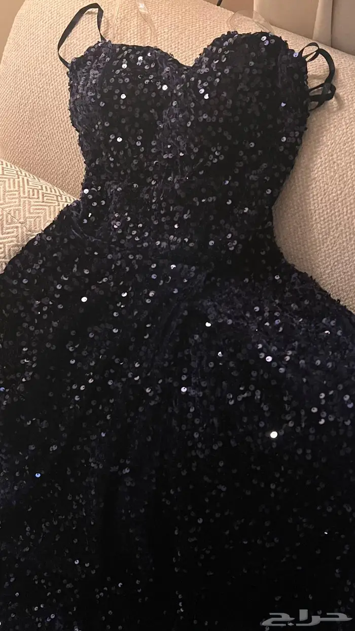 فستان مناسبات ازرق كحلي ترتر طويل مقاس S-Sx 1