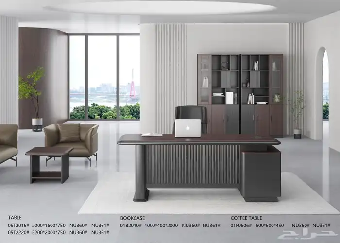 مودرن أحدث فخم مكتب طقم كامل مع دولاب خلفي كنب 5 نفر وكراسي 3