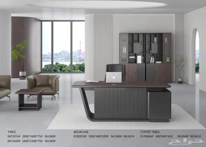 مودرن أحدث فخم مكتب طقم كامل مع دولاب خلفي كنب 5 نفر وكراسي 2