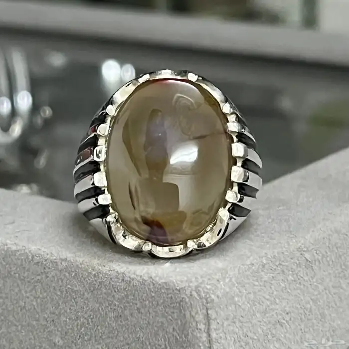 خاتم فضة عيار 925 بفص عقيق يماني صياغة مبرد 2