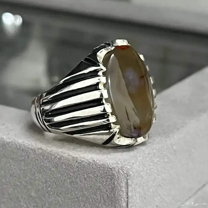 خاتم فضة عيار 925 بفص عقيق يماني صياغة مبرد 5