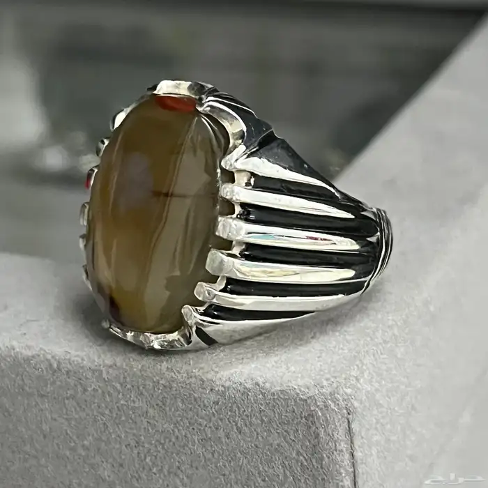 خاتم فضة عيار 925 بفص عقيق يماني صياغة مبرد 1