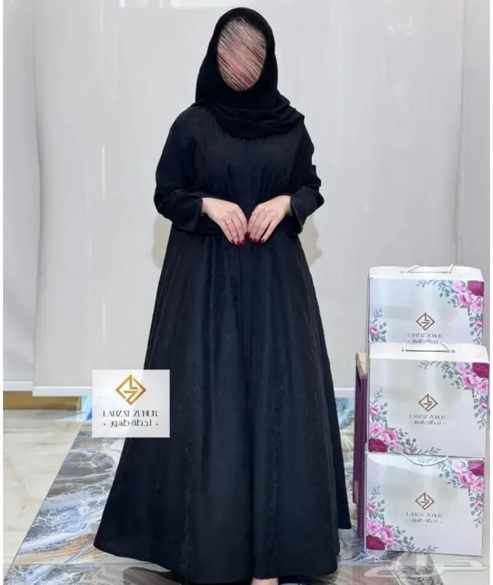 عبايه دبل كلوش حرير ياباني مشجر اسود من لحظه ظهور 1