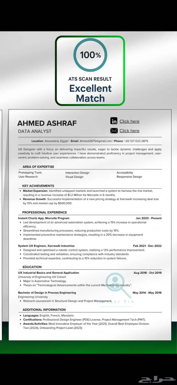 سيرة ذاتية Cv بروفيشنال حديثه بطريقة الAts المحدث فقط 2