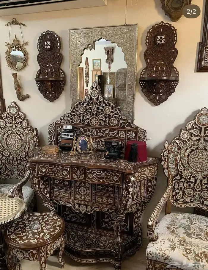 تحف خشب يدويه مصري ودمشقي وايراني مطعم بالصدف والنحاس انتيك 3