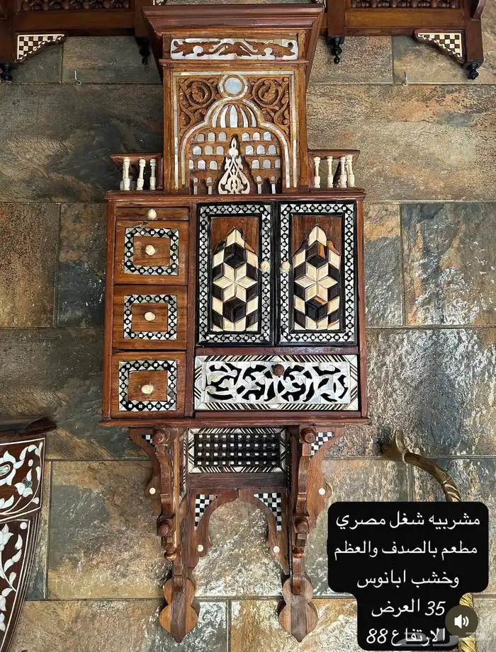 تحف خشب يدويه مصري ودمشقي وايراني مطعم بالصدف والنحاس انتيك 0