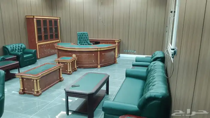 ملكي اثاث مكاتب طقم فخم جلد اخضر كامل طقم طاولة اجتماع كرسي 16