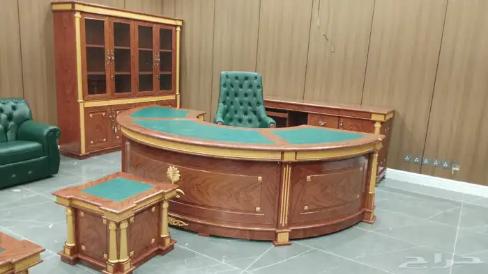 ملكي اثاث مكاتب طقم فخم جلد اخضر كامل طقم طاولة اجتماع كرسي 17