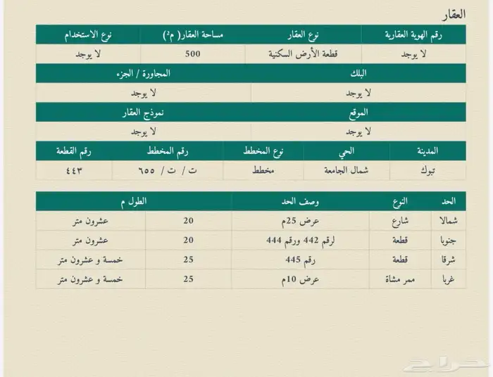 ارض مميزة شمال الجامعه تبوك للبيع 0