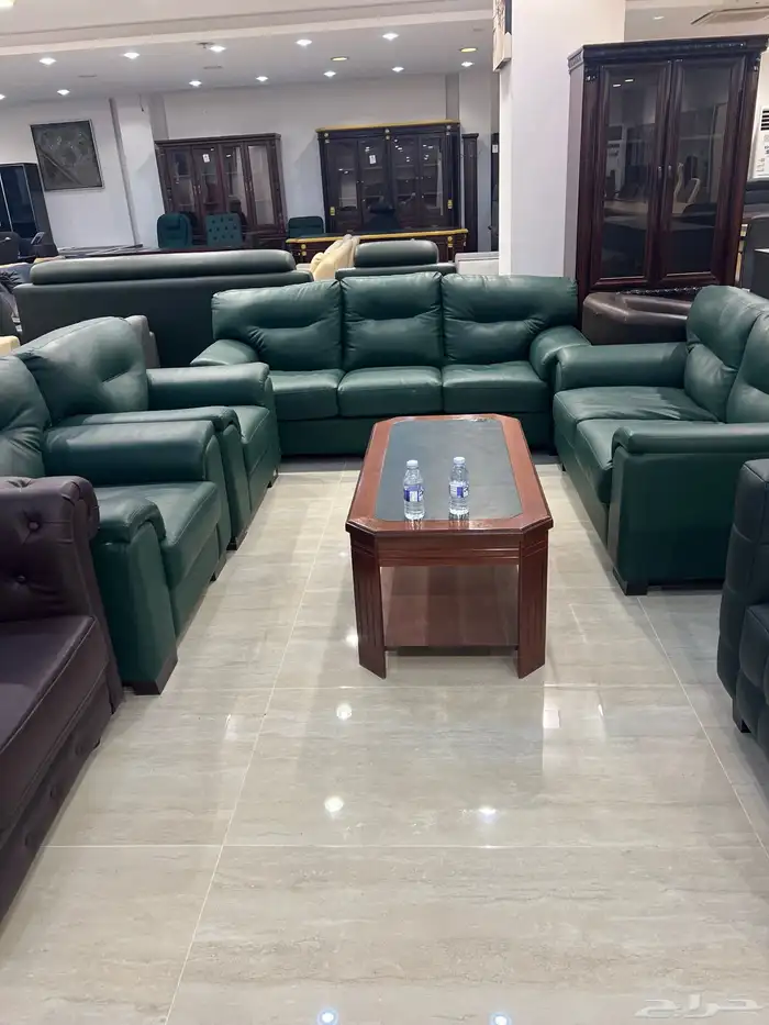 ملكي اثاث مكاتب طقم فخم جلد اخضر كامل طقم طاولة اجتماع كرسي 23