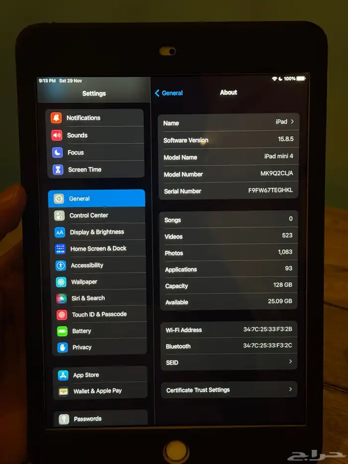 آيباد ميني 4 واي فاي iPad mini 4 128 WiFi 11