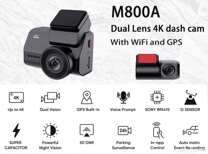 داش كام M800A خلفي وامامي 4K بطارية بمكثفات 2