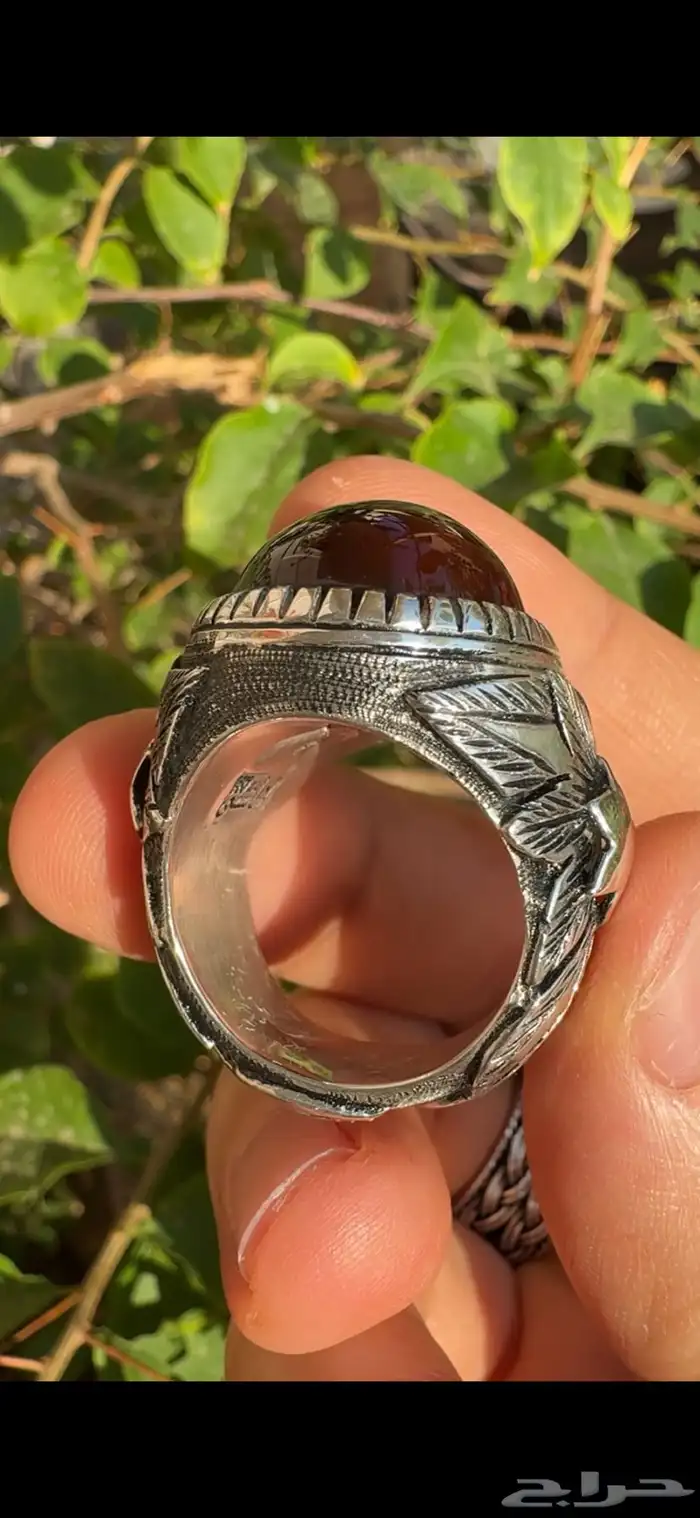 خاتم عقيق يماني كرزي مزعفر 2