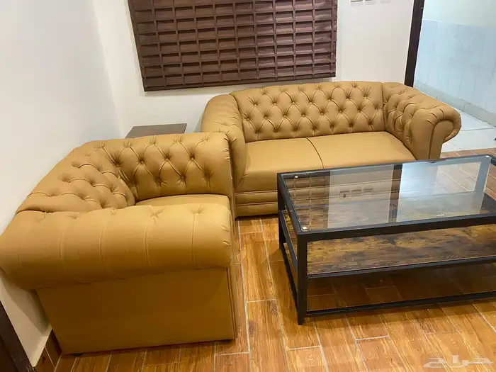 كنب جلد مكتبي فخم لون جملي و اسود و اخضر 5