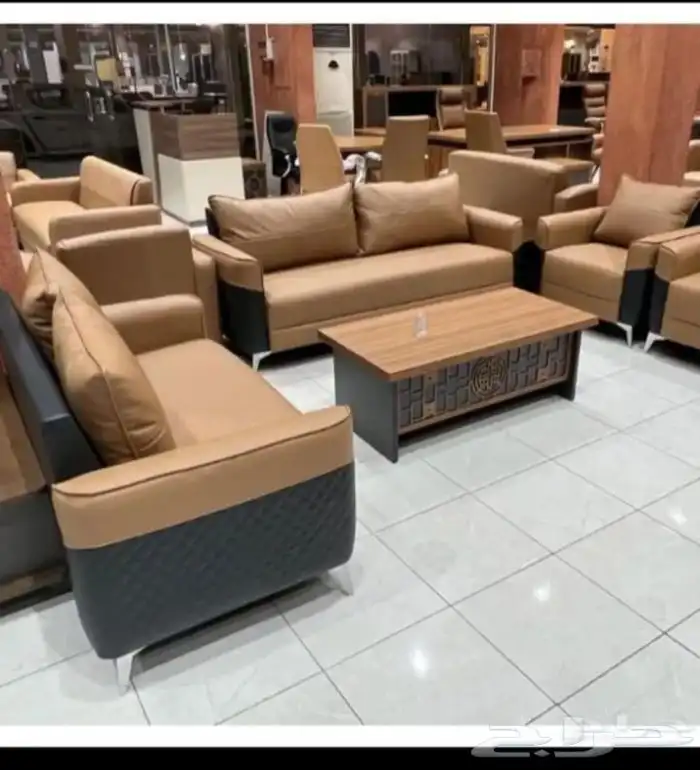 كنب جلد مكتبي فخم لون جملي و اسود و اخضر 0