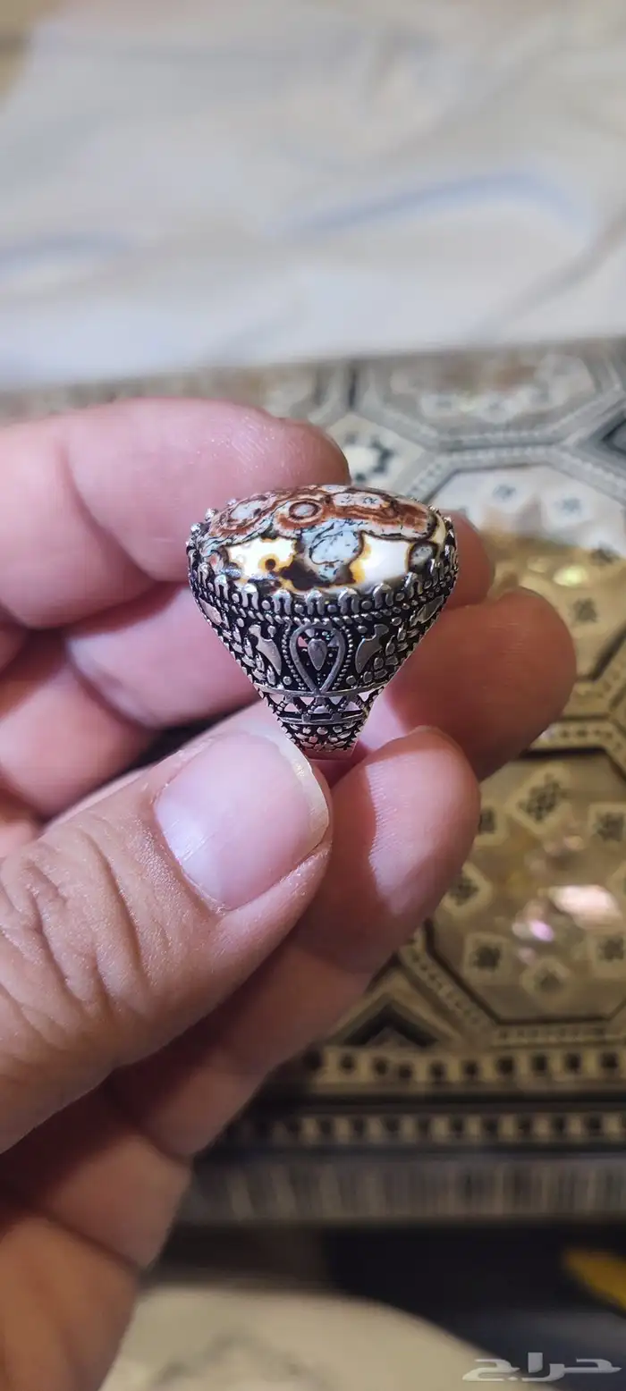 خاتم فضه عقيق مميز 2