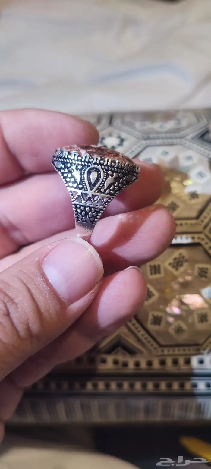 خاتم فضه عقيق مميز 3