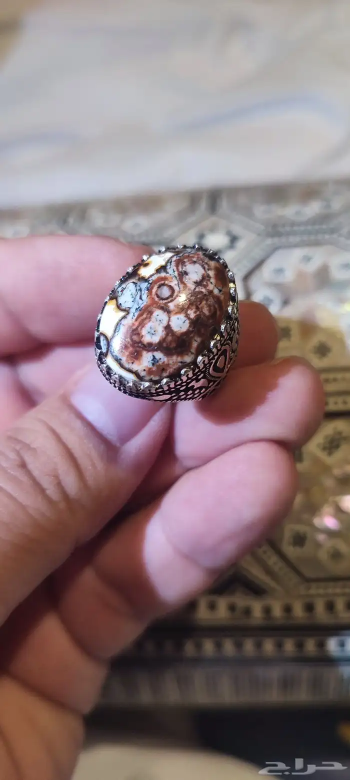 خاتم فضه عقيق مميز 4