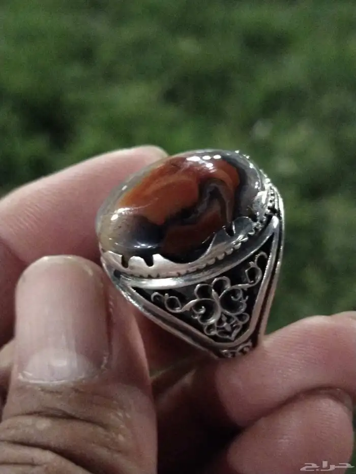 خاتم فضة تفصيل خاص الحجر عقيق يماني مصور 0